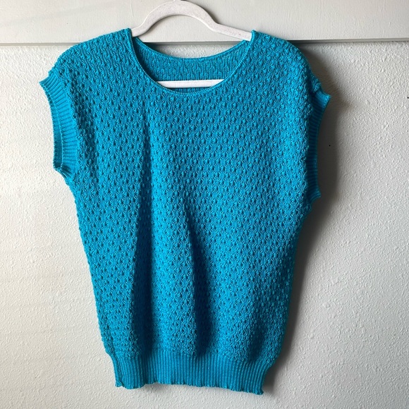 Vintage blue knit cap sleeve sweater top - Picture 1 of 6